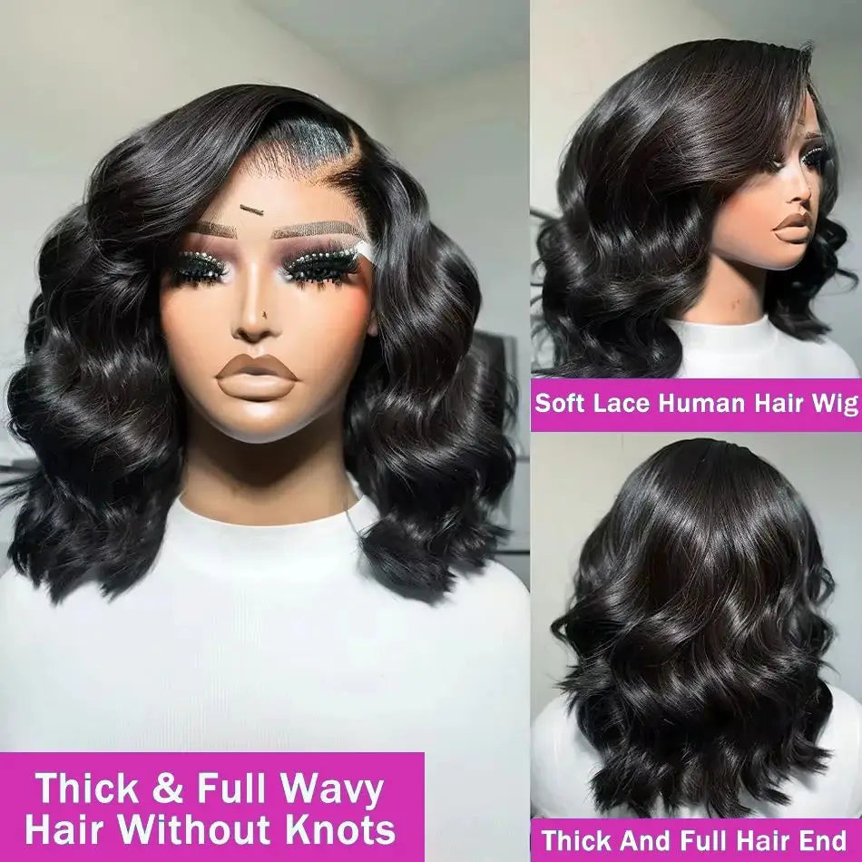 Brazilian Body Wave Short Bob Wig 13x4 Lace Frontal Human Hair Wigs 200% Density 4x4 Lace Closure Wig Natural Body Wave Bob Wigs