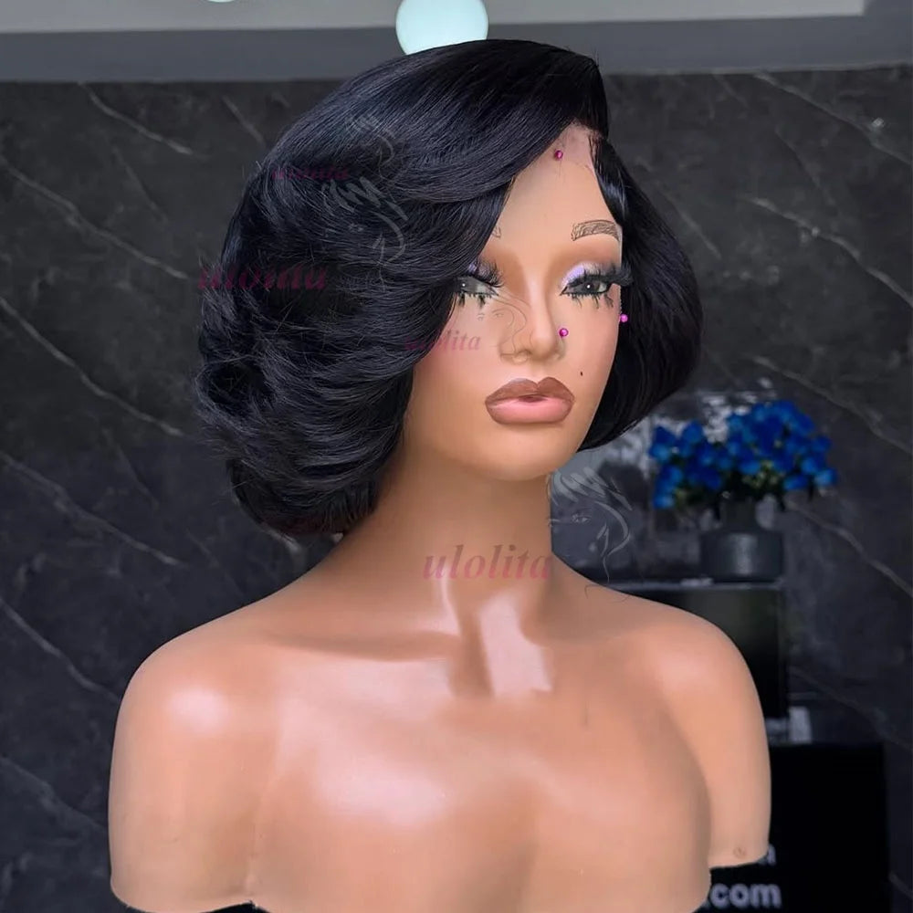 Pixie cut Bob Wig Reddish Brown Lace Closure Wig Wear and Go 4x4/13x4 Glueless Wig Minimalist Lace Bob Wig