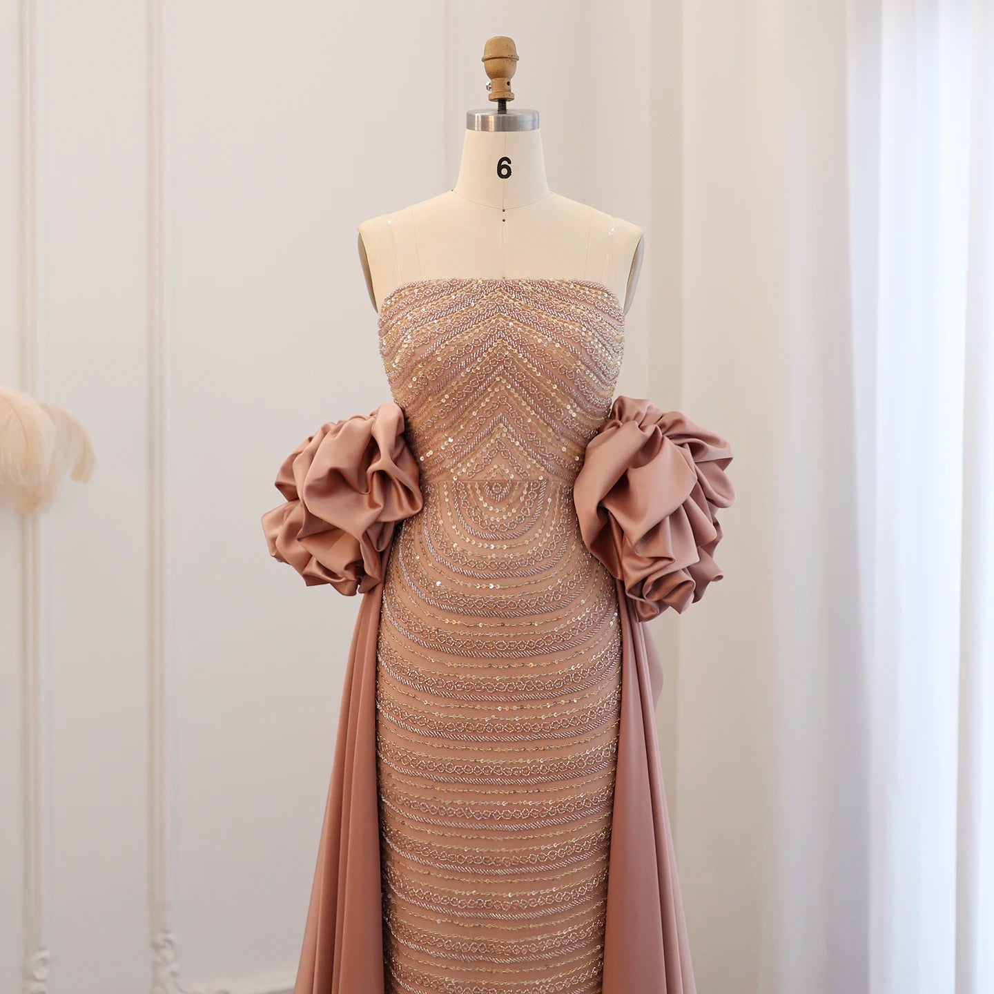 Sharon Said Luxury Arabic Dusty Rose Evening Dresses with Cape Dubai Strapless Midi Women Wedding Party Gowns SS492 Customized