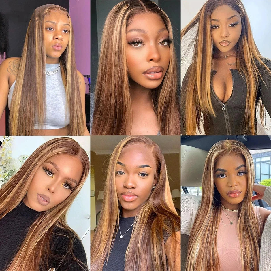 Highlight Glueless Wig Human Hair Ready To Wear And Go For Women 13x6 Hd Frontal Straight Honey Blonde Lace Front Wigs