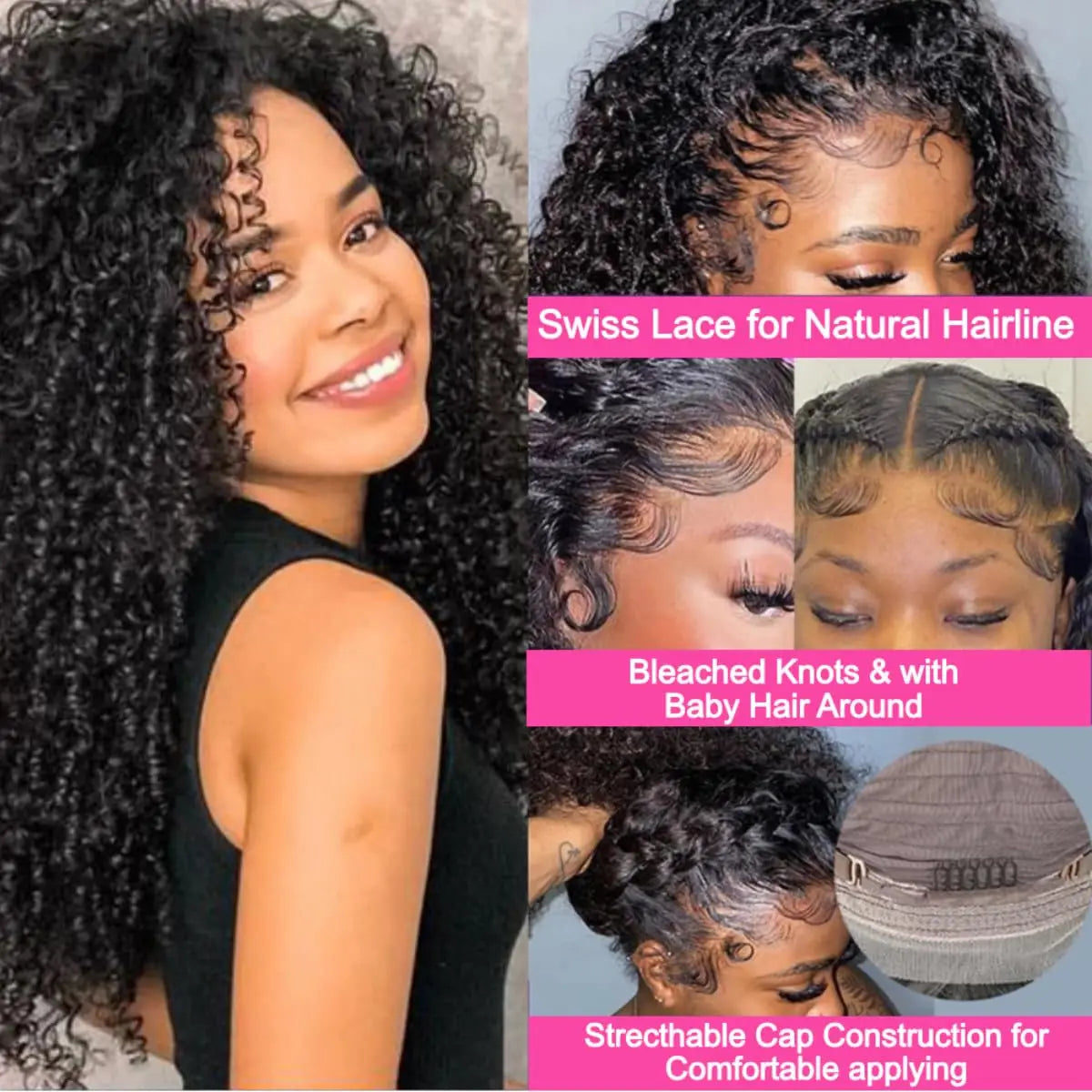 Kinky Curly Human Hair Wig – Glueless Wear & Go 4x4/13x4/13x6 Lace Front Wig, Long Brazilian Remy Hair for Women