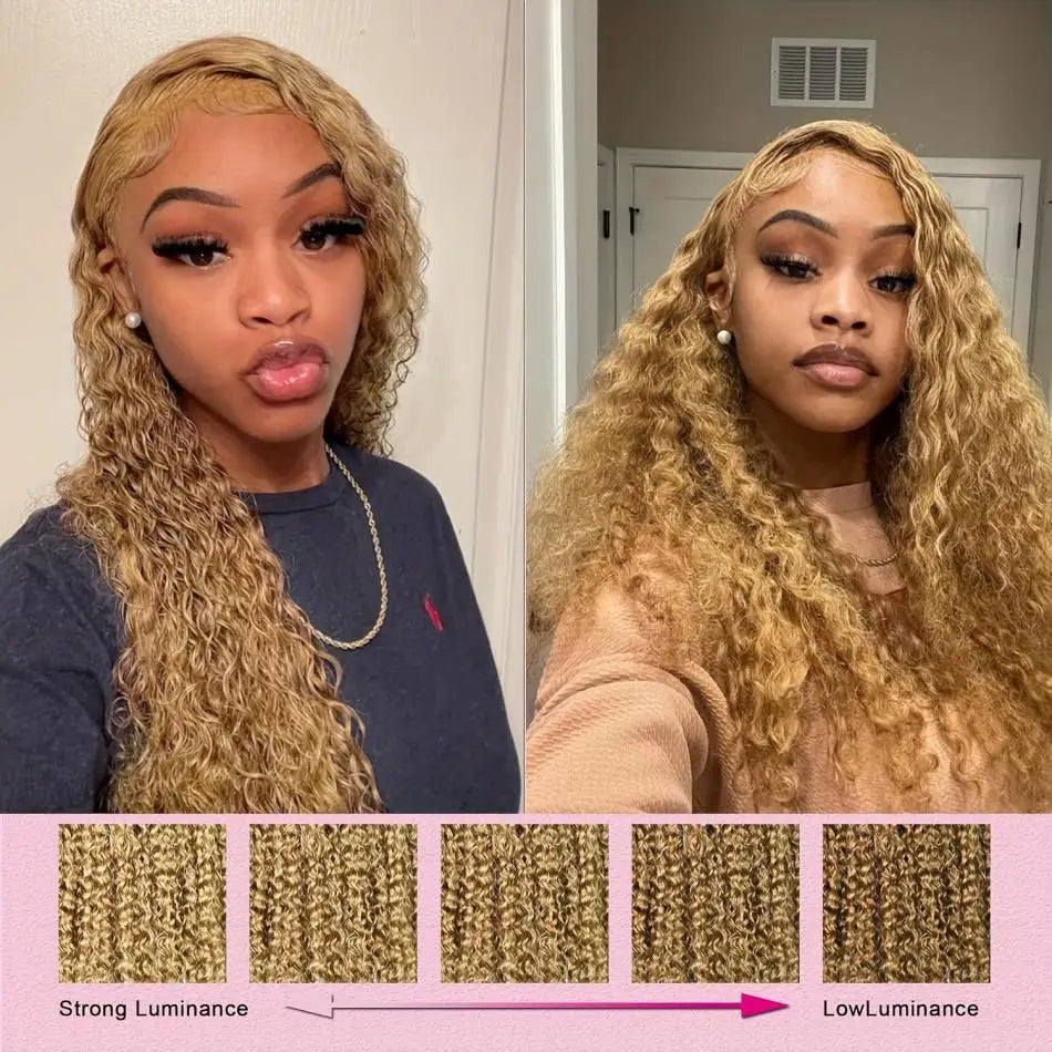 Curly Honey Blonde Human Hair Wig – 13x6/13x4 HD Lace Frontal, Pre-Plucked Brazilian Deep Wave Wig (30 Inch Long)