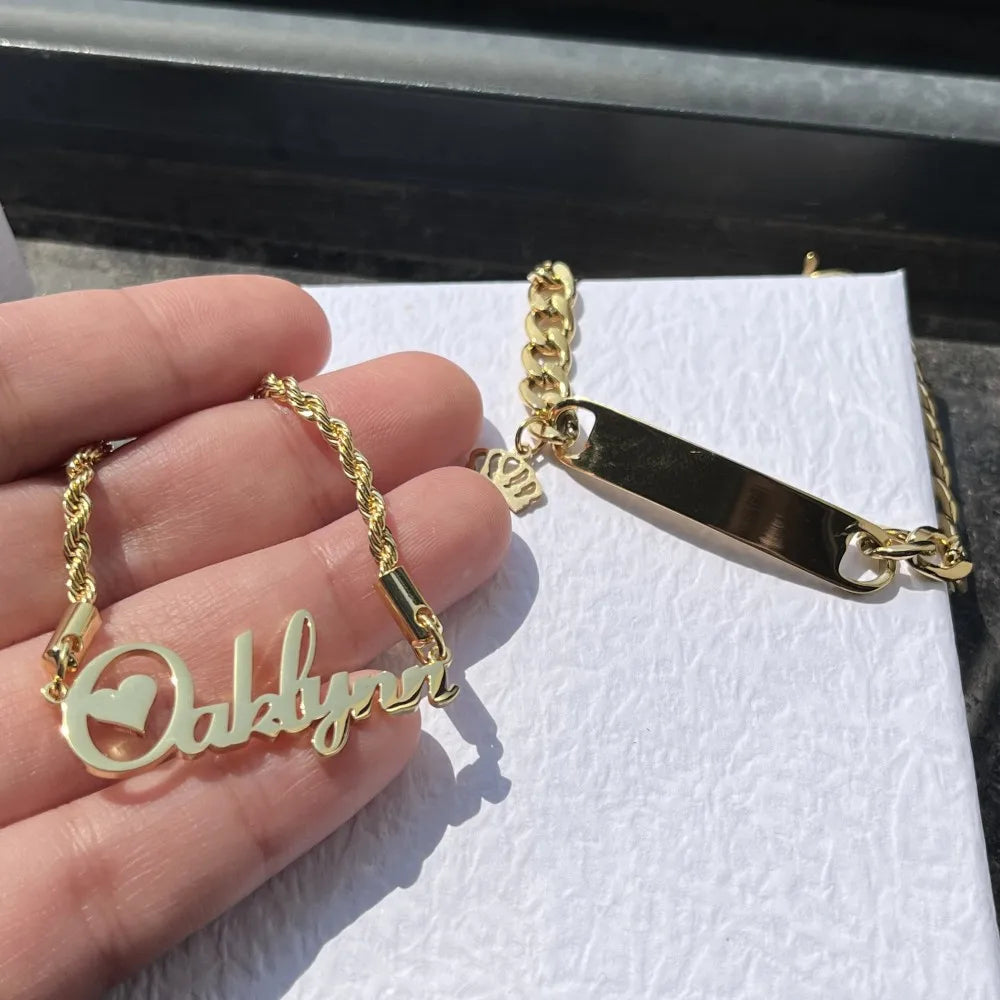 QIUHAN Cuban Crown Name Bracelet Letter Pendant Necklace for Kids Custom Boys Jewelry Set