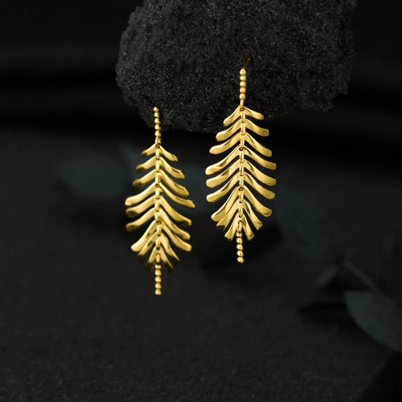 Popular Korean Style 925 Sterling Silver Long Tassel Leaves Drop Earrings for Women