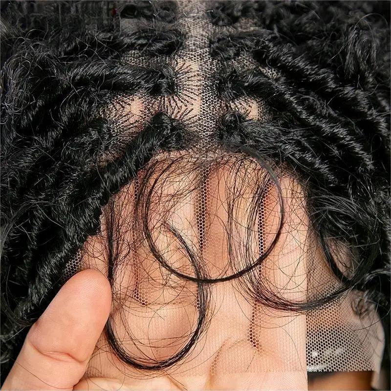 Natural Black 1B# 28-Inches Knotless Butterfly Locs Superior High Temperature Synthetic Fibre 13x6 Front Lace Long Baby Hair Wig