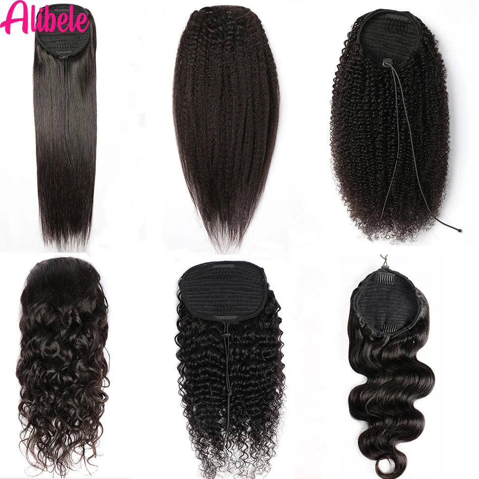 Afro Kinky Curly Drawstring Ponytail Human Hair Extension 4B 4C Remy 10-28inch Long Clip In Ponytail Extension