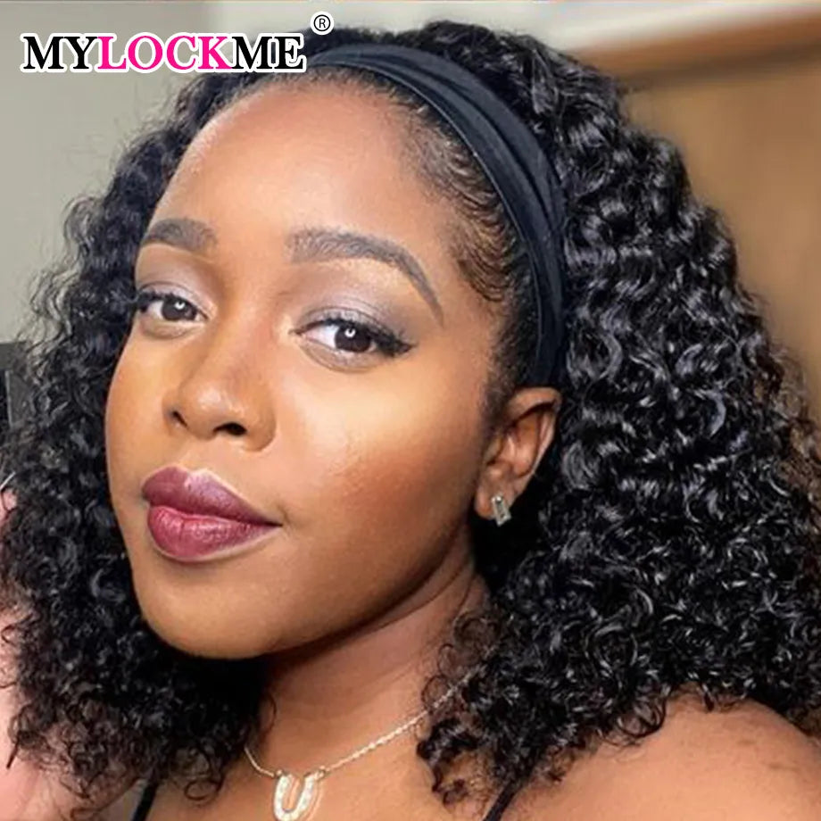 Kinky Curly Headband Wig – MYLOCKME Brazilian Remy Human Hair, 180% Density, Glueless Full Machine Made Wig for Women