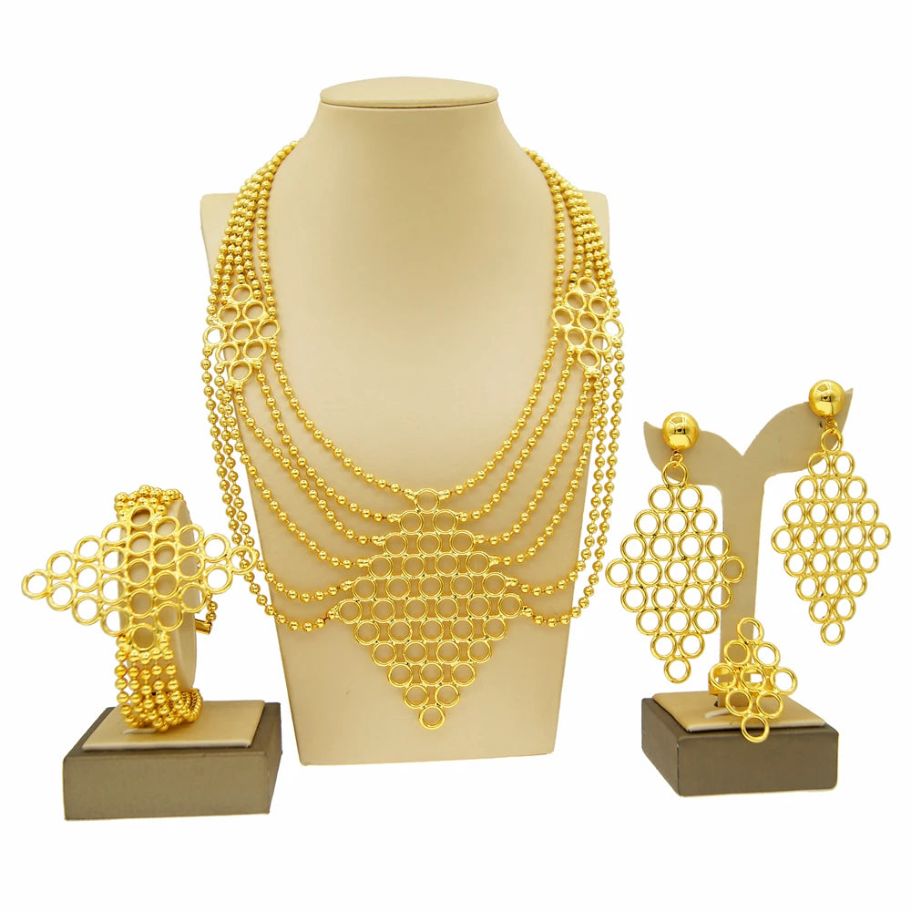 Zhuerrui New Arrival Multi Player Brazilian Party Gold Bar 24K Gold Plated Necklace Traditional Ethiopian Jewelry Sets H20075