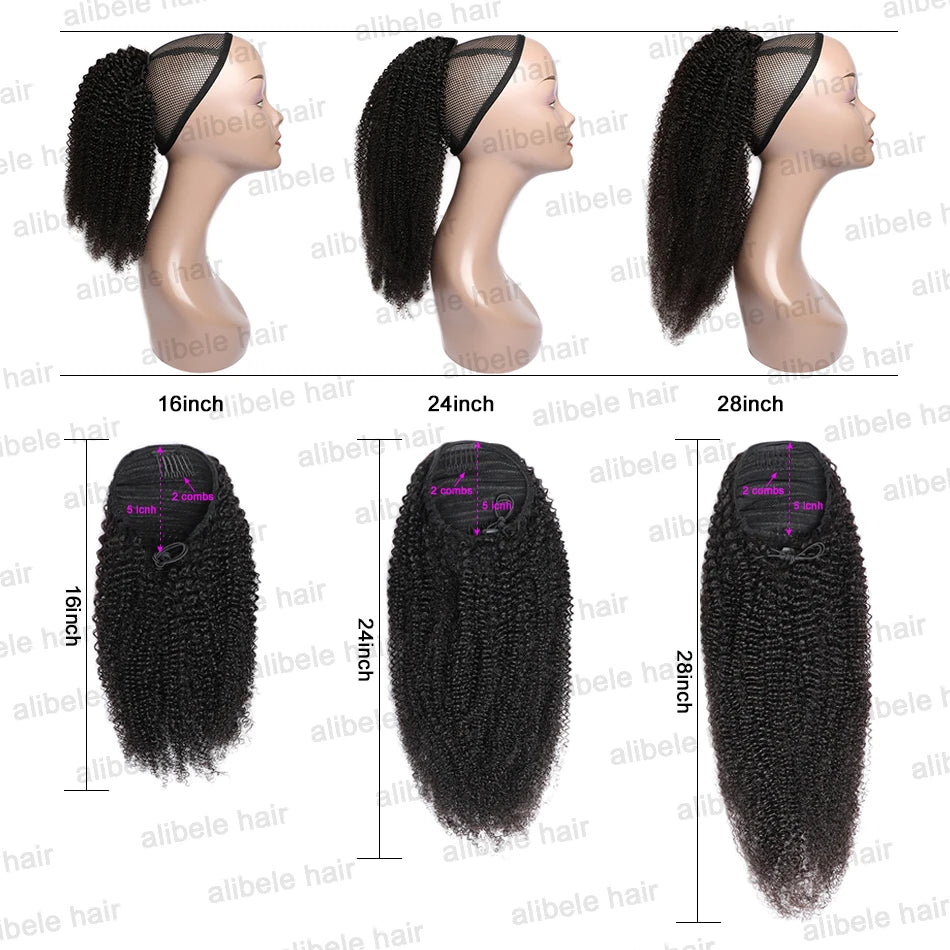 Afro Kinky Curly Drawstring Ponytail Human Hair Extension 4B 4C Remy 10-28inch Long Clip In Ponytail Extension