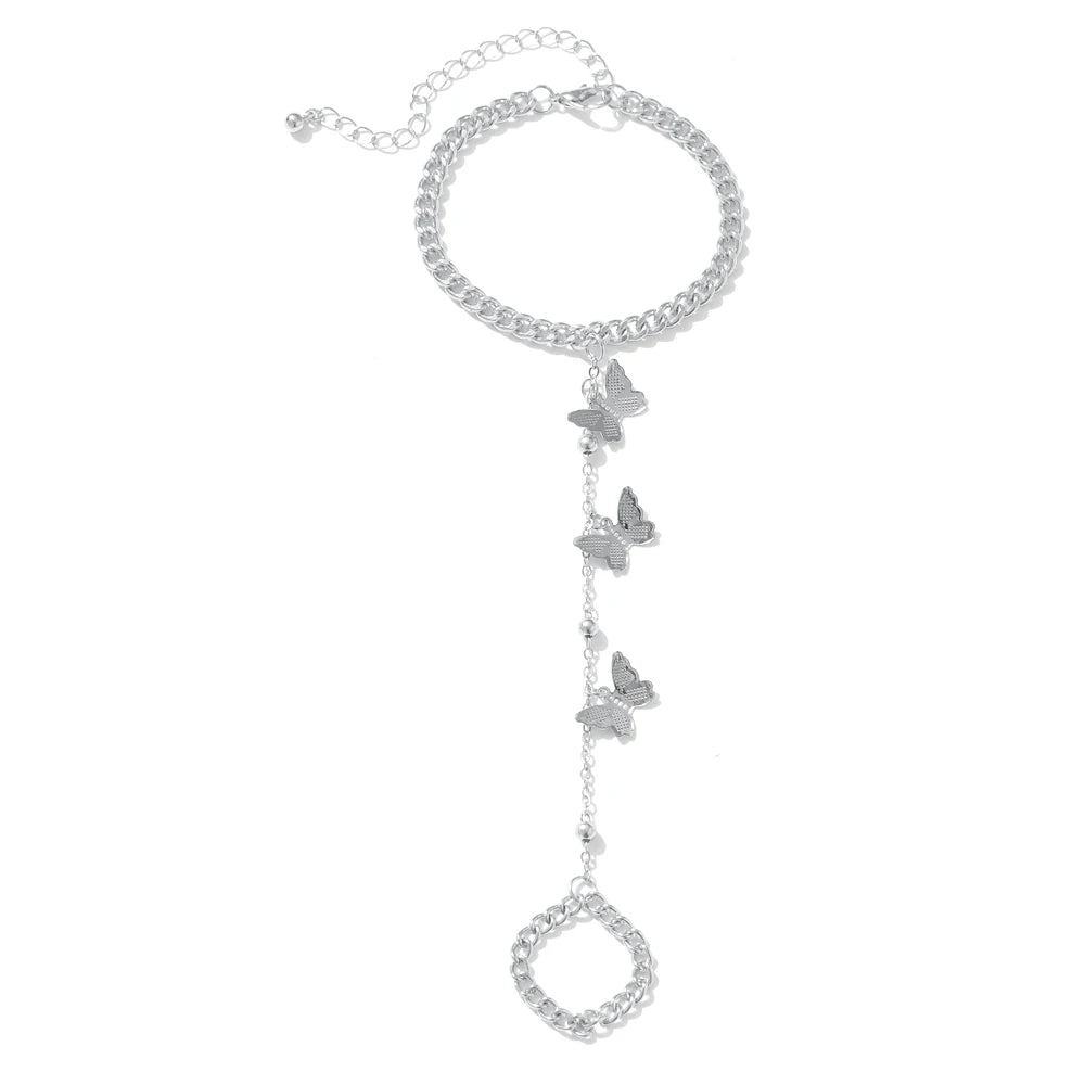 IPARAM Women's Butterfly Bracelet Vintage Simple Chain Butterfly Charm Finger Bracelet Fashion Charm Jewelry