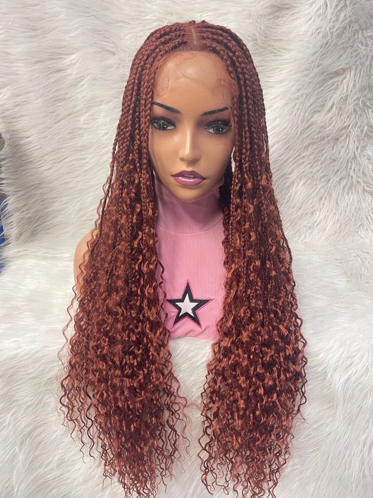 36" Triangle Knotless Boho Braided Wigs for Women Glueless Natural Long Braid Hair Wig Double Full Lace Wigs