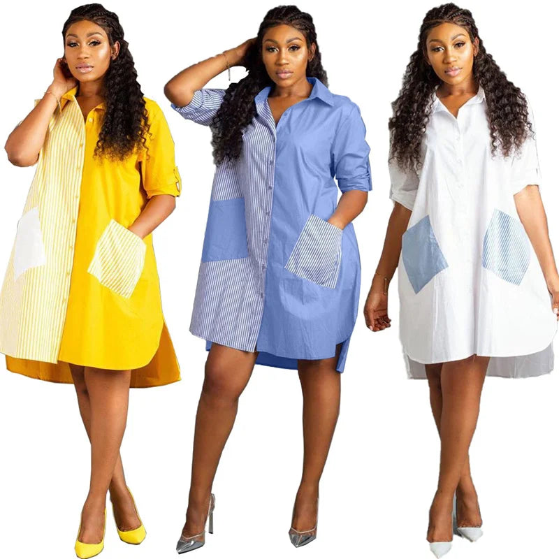 Women’s Striped Long Sleeve Shirt Dress – Oversized Button-Up Blouse Dress 2025