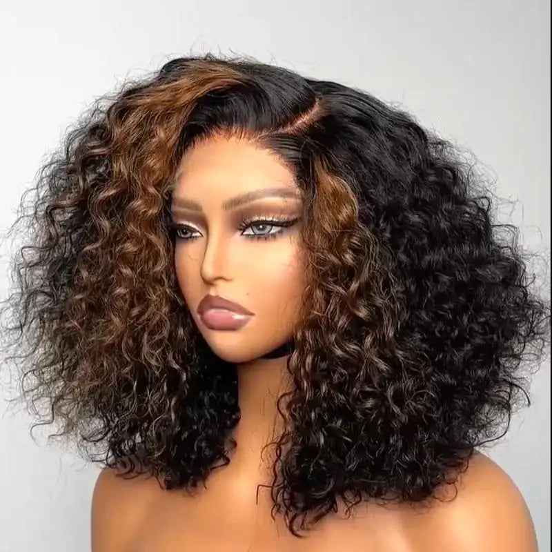 5X5 HD Lace Front Human Hair Wigs Pre-Plucked Kinky Curly Lace Wigs for Women Short Bob Curly Lace Wigs 250% Density 10"-14"