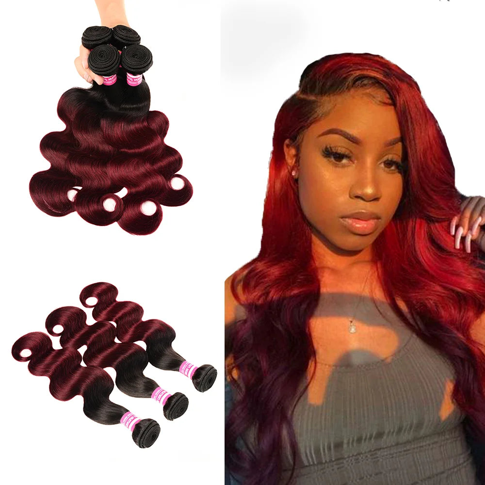Hair Brazilian Wavy Indian T1B Burgundy 99j Ombre Human Hair Extensions 3 Bundles 10A Brazilian Virgin Hair Body Wave