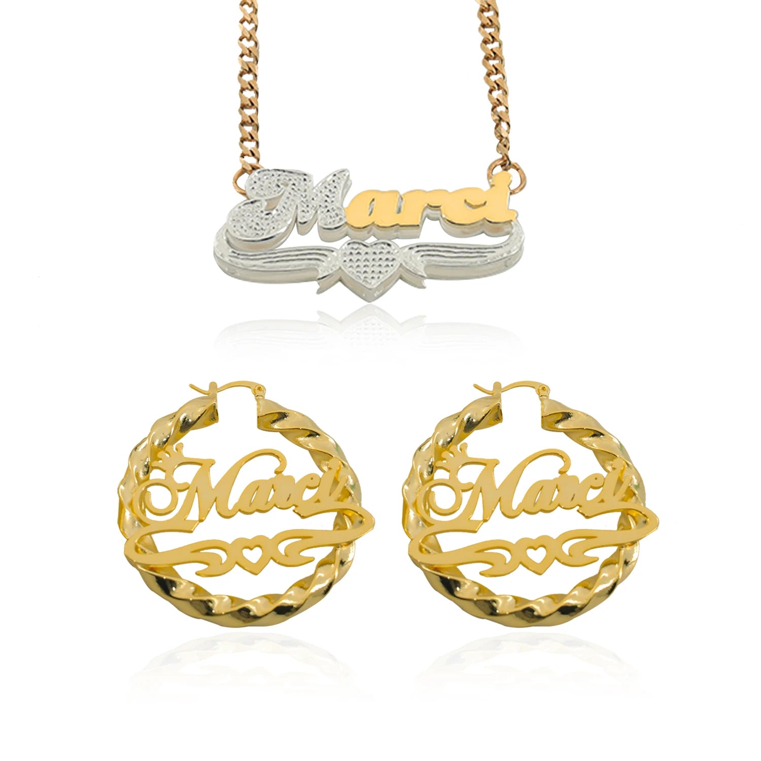 Personalized Name Jewelry Set with 3D Necklace & Earrings