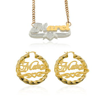 Personalized Name Jewelry Set with 3D Necklace & Earrings