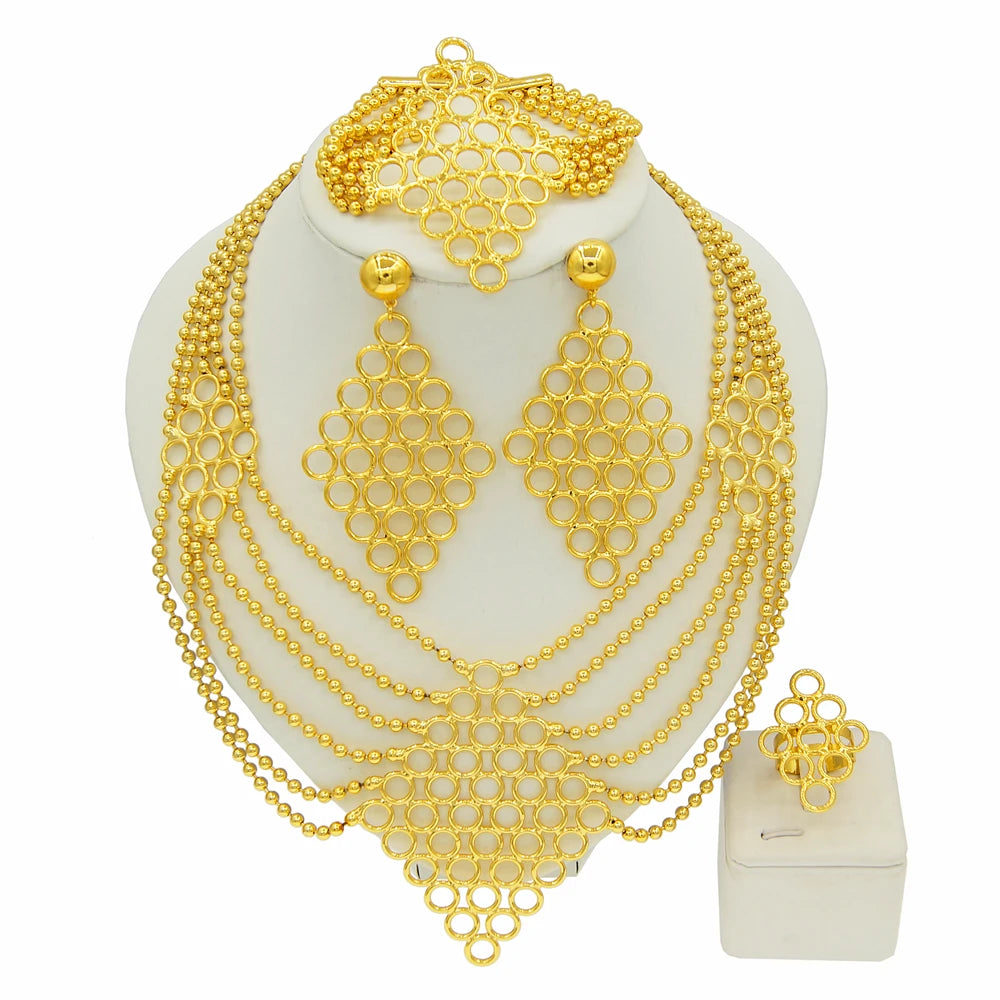 Zhuerrui New Arrival Multi Player Brazilian Party Gold Bar 24K Gold Plated Necklace Traditional Ethiopian Jewelry Sets H20075