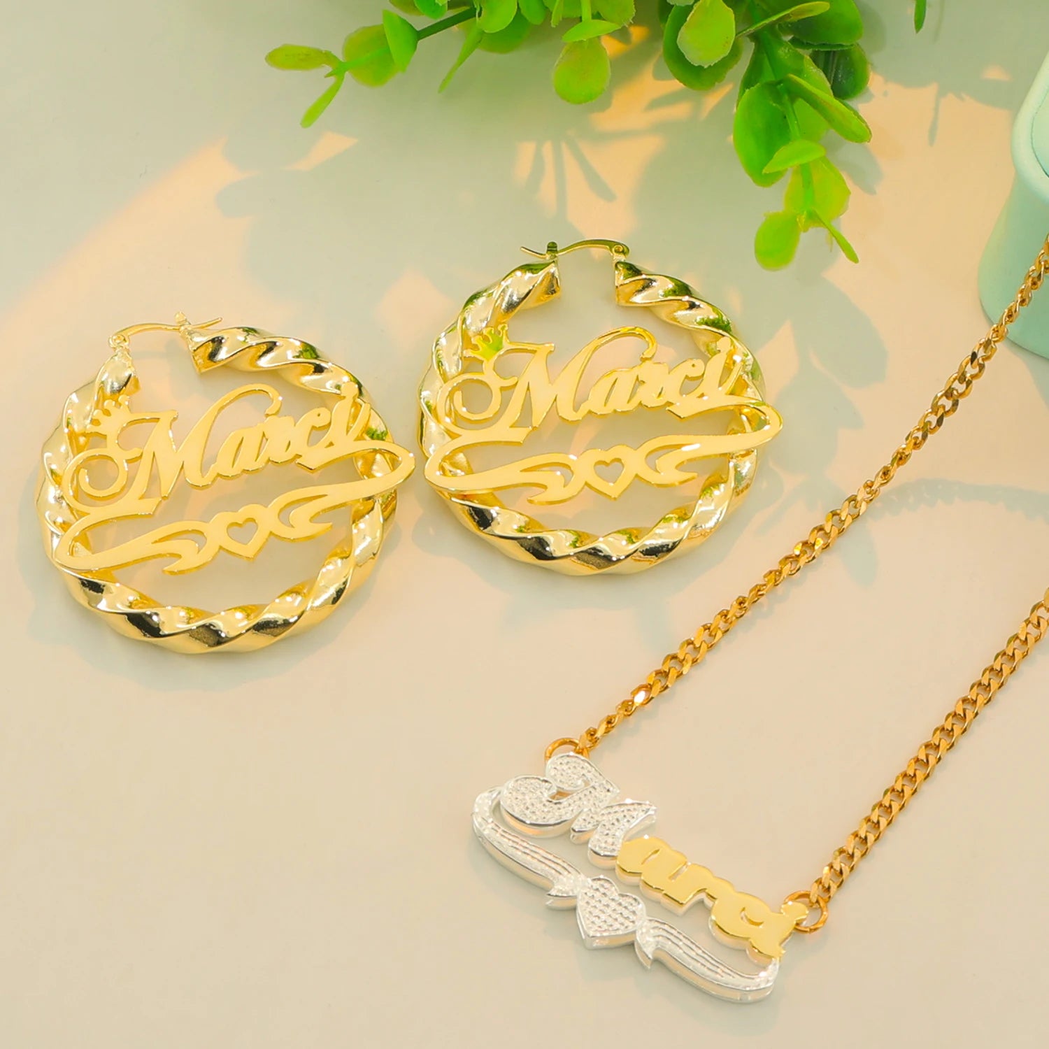 Personalized Name Jewelry Set with 3D Necklace & Earrings