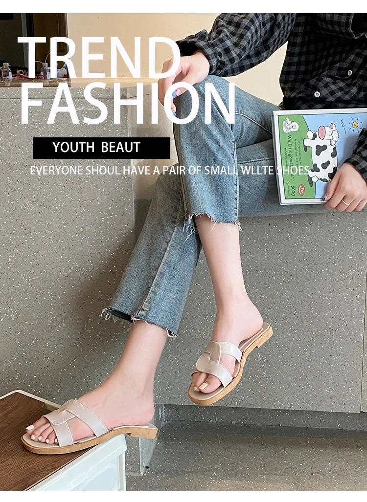 Hot Sale Black White Square Open Toe Shoes Wedding Flat Heel Sandals Lady Shoes Women's Sandals for Wedding