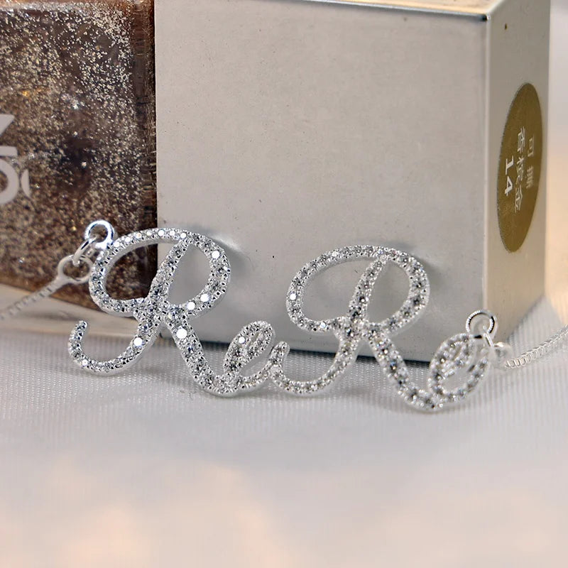 Solid Silver Custom Name Moissanite Necklace Wedding Gift Personalized Nameplate Iced Diamond Necklaces