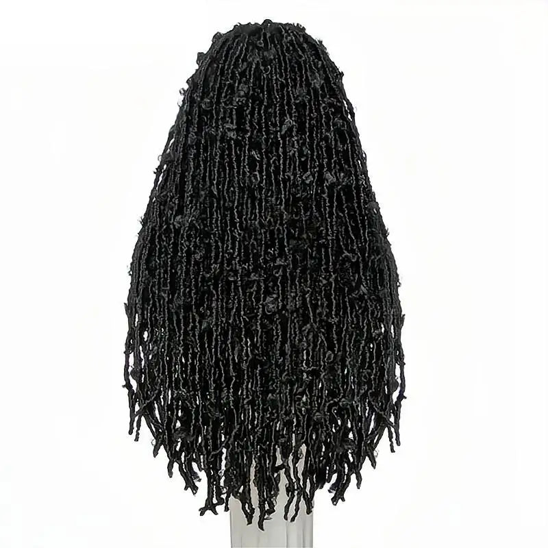 Natural Black 1B# 28-Inches Knotless Butterfly Locs Superior High Temperature Synthetic Fibre 13x6 Front Lace Long Baby Hair Wig