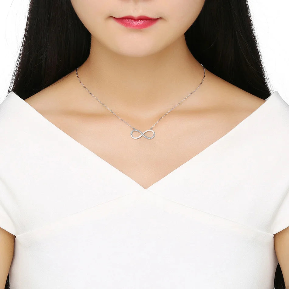 RINNTIN SN192 100% 925 Sterling Silver Infinite Love Pendant Necklace for Women Cubic Zirconia Necklace Factory Custom