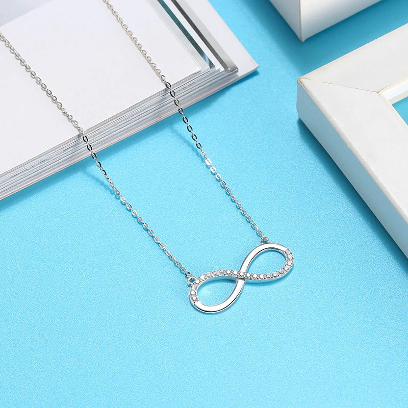 RINNTIN SN192 100% 925 Sterling Silver Infinite Love Pendant Necklace for Women Cubic Zirconia Necklace Factory Custom