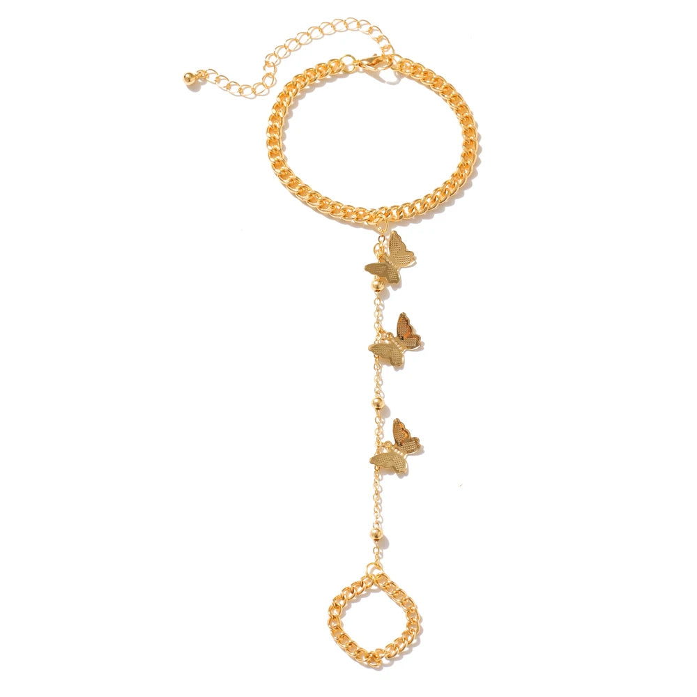 IPARAM Women's Butterfly Bracelet Vintage Simple Chain Butterfly Charm Finger Bracelet Fashion Charm Jewelry