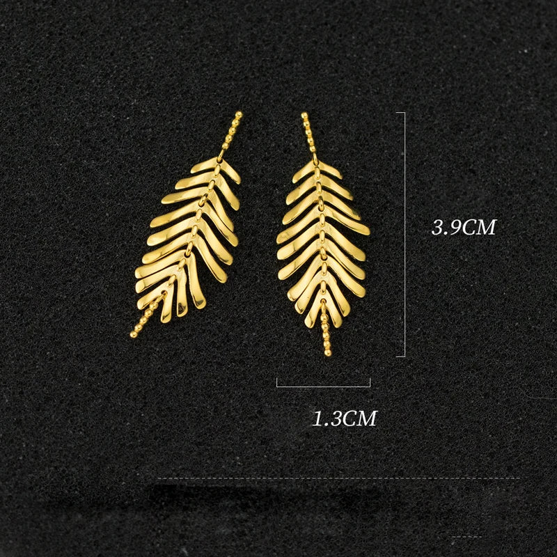 Popular Korean Style 925 Sterling Silver Long Tassel Leaves Drop Earrings for Women