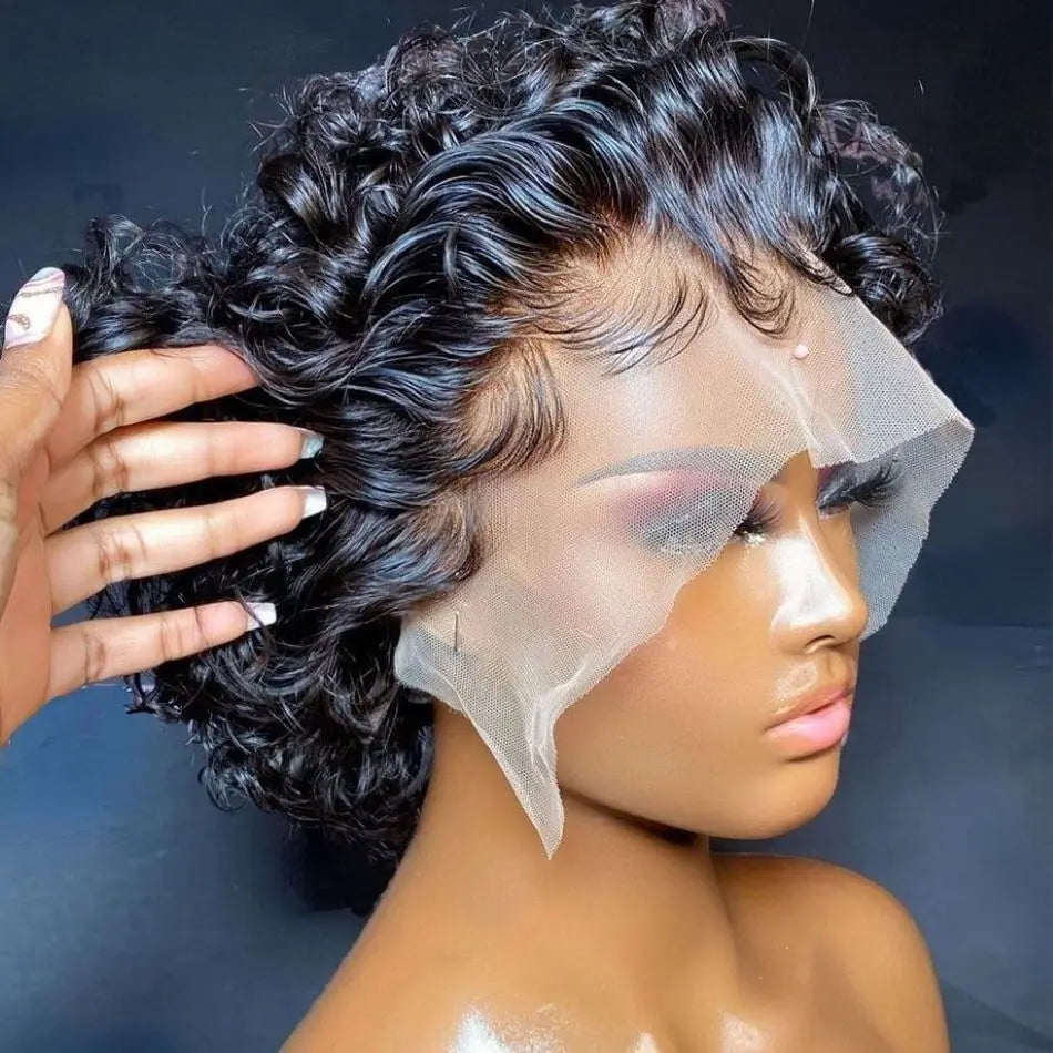 Brazilian Hair Naturl Glueless Straight 13*1 T Lace Short Curls 13*4 Full Frontal Pixie Cut Human Hair Wigs