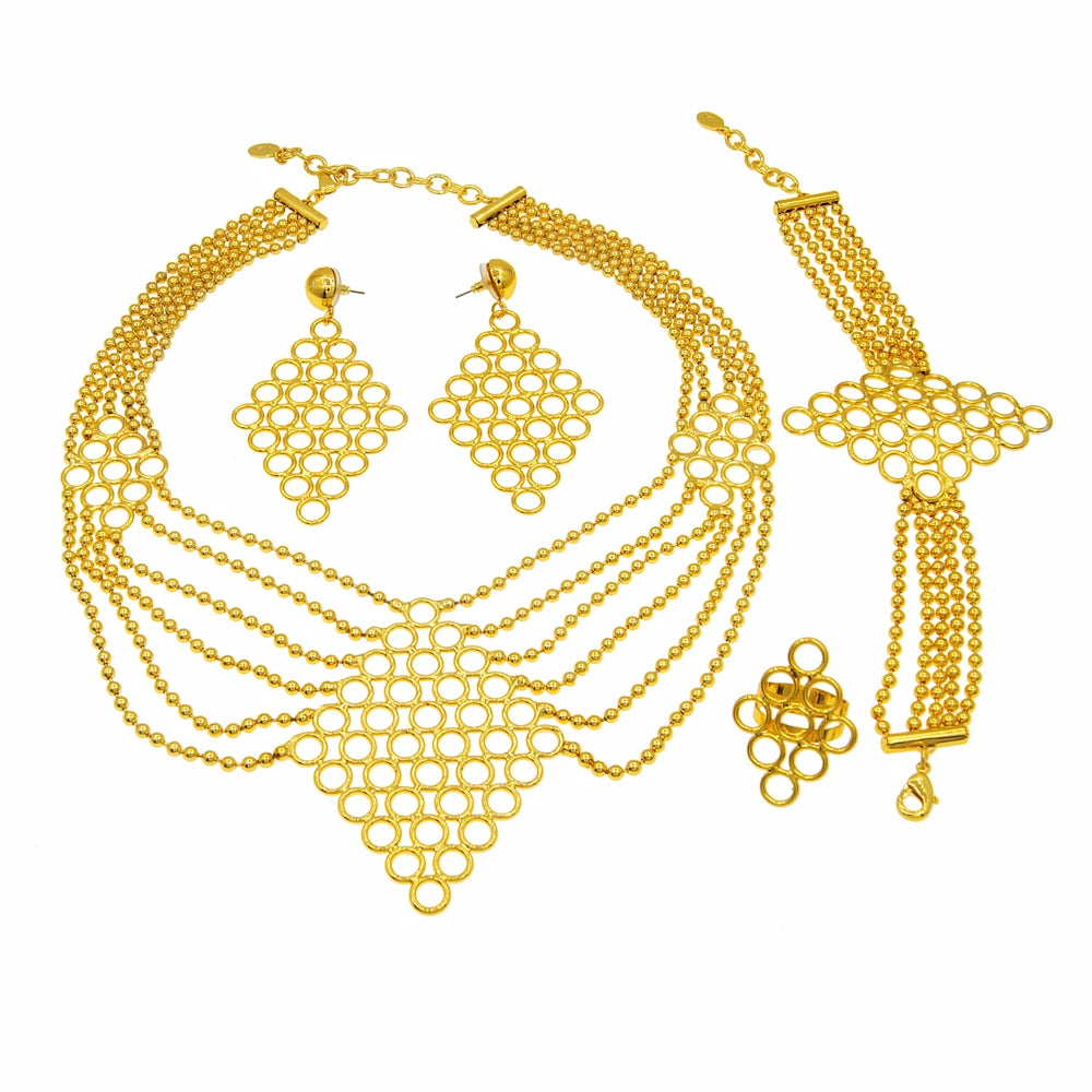 Zhuerrui New Arrival Multi Player Brazilian Party Gold Bar 24K Gold Plated Necklace Traditional Ethiopian Jewelry Sets H20075