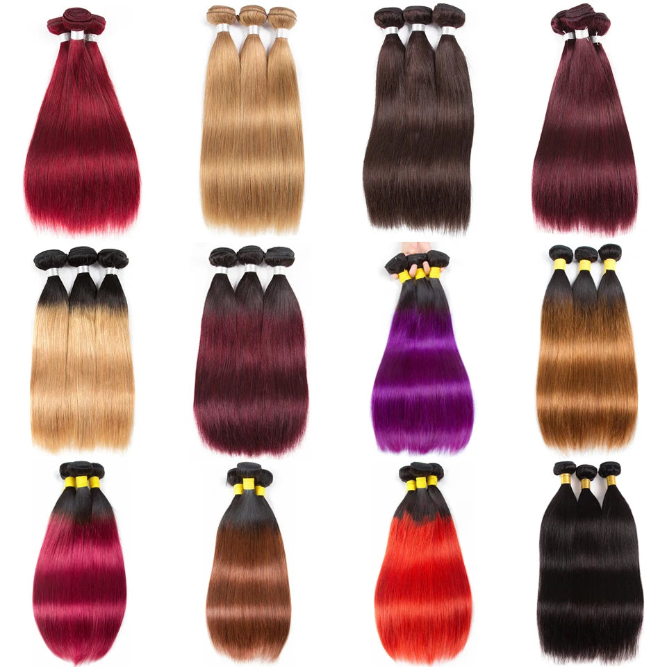 Brazilian Human Hair Weave Bundles Brown Straight Colored Human Hair Bundles Remy Burgundy Red Human Hair Extensions