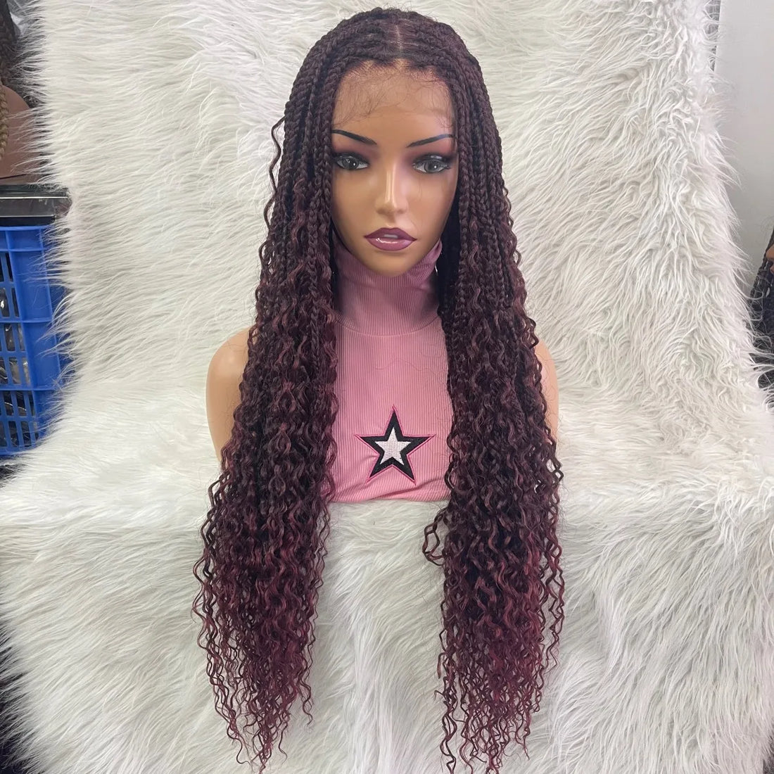 36" Triangle Knotless Boho Braided Wigs for Women Glueless Natural Long Braid Hair Wig Double Full Lace Wigs