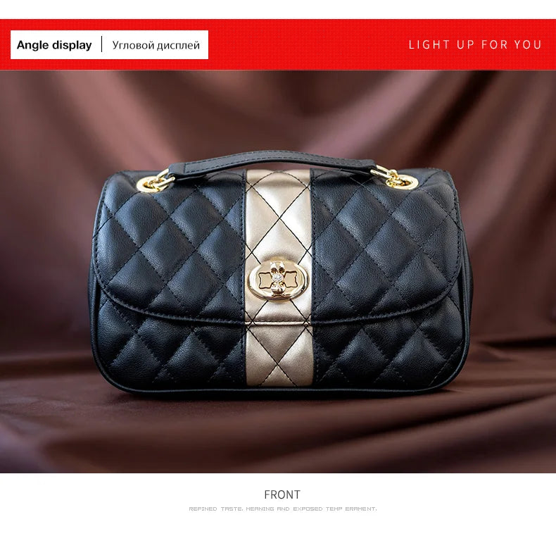FOXER Women’s Diamond Lattice Crossbody Bag – Split Leather Shoulder & Messenger Handbag