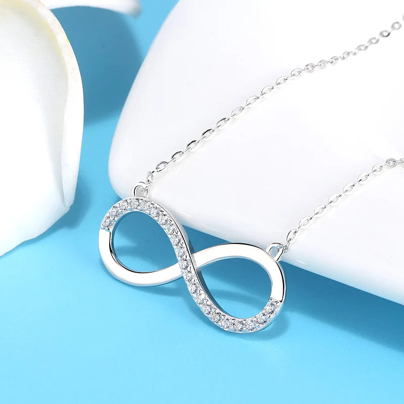 RINNTIN SN192 100% 925 Sterling Silver Infinite Love Pendant Necklace for Women Cubic Zirconia Necklace Factory Custom