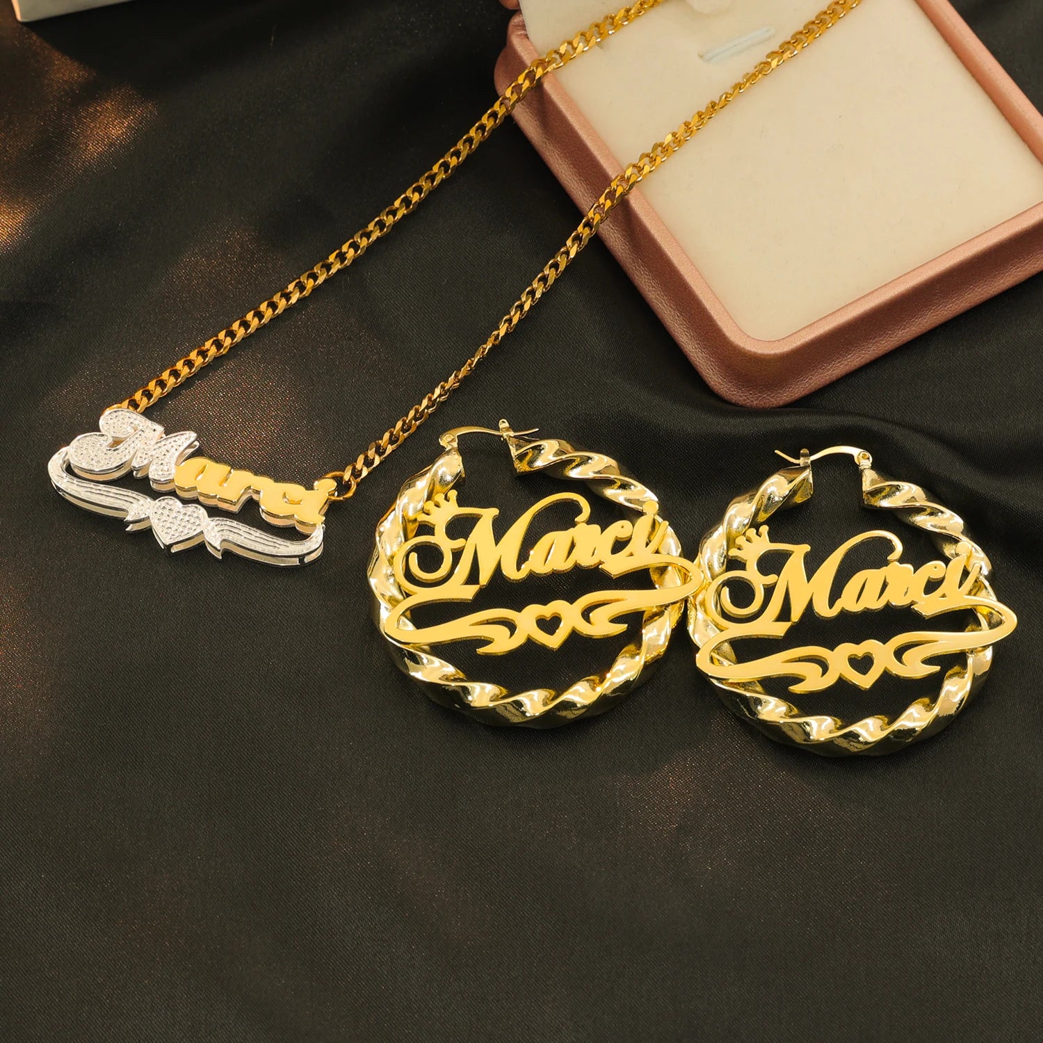 Personalized Name Jewelry Set with 3D Necklace & Earrings