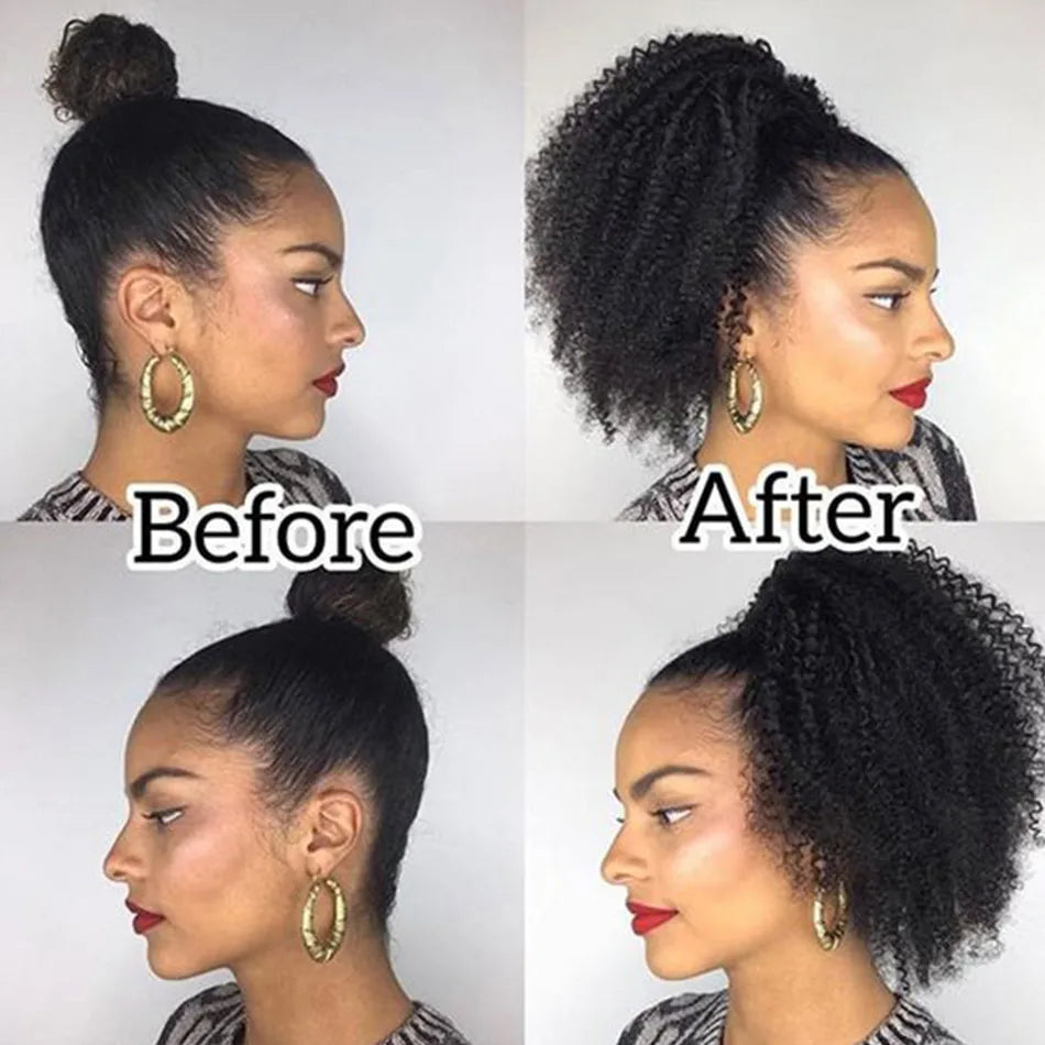 Afro Kinky Curly Drawstring Ponytail Human Hair Extension 4B 4C Remy 10-28inch Long Clip In Ponytail Extension