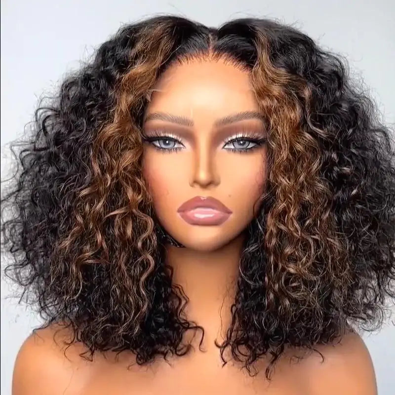 5X5 HD Lace Front Human Hair Wigs Pre-Plucked Kinky Curly Lace Wigs for Women Short Bob Curly Lace Wigs 250% Density 10"-14"