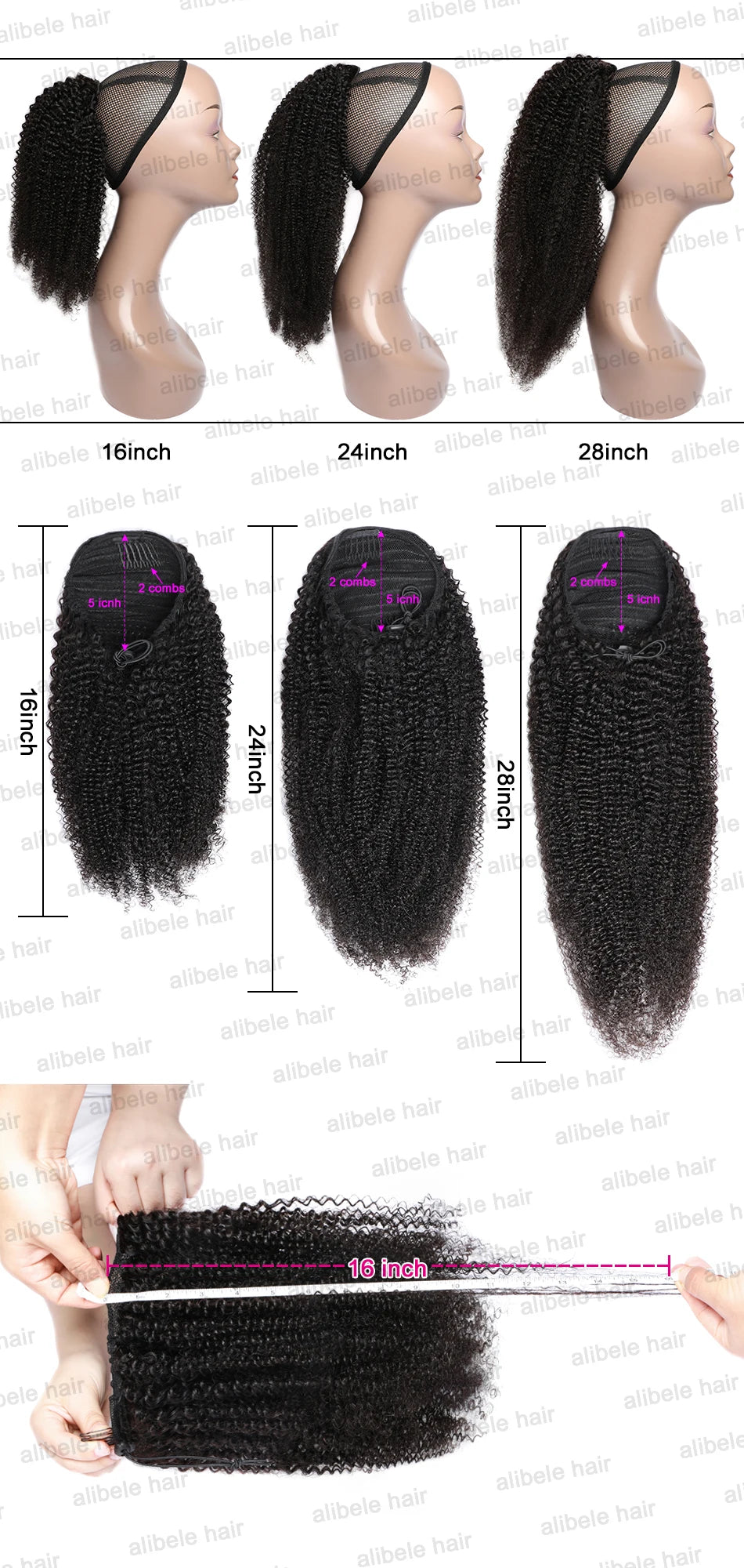 Afro Kinky Curly Drawstring Ponytail Human Hair Extension 4B 4C Remy 10-28inch Long Clip In Ponytail Extension