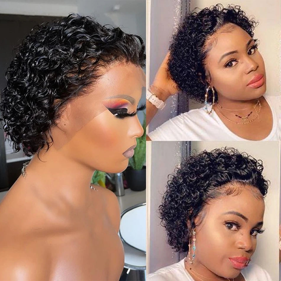 Brazilian Hair Naturl Glueless Straight 13*1 T Lace Short Curls 13*4 Full Frontal Pixie Cut Human Hair Wigs