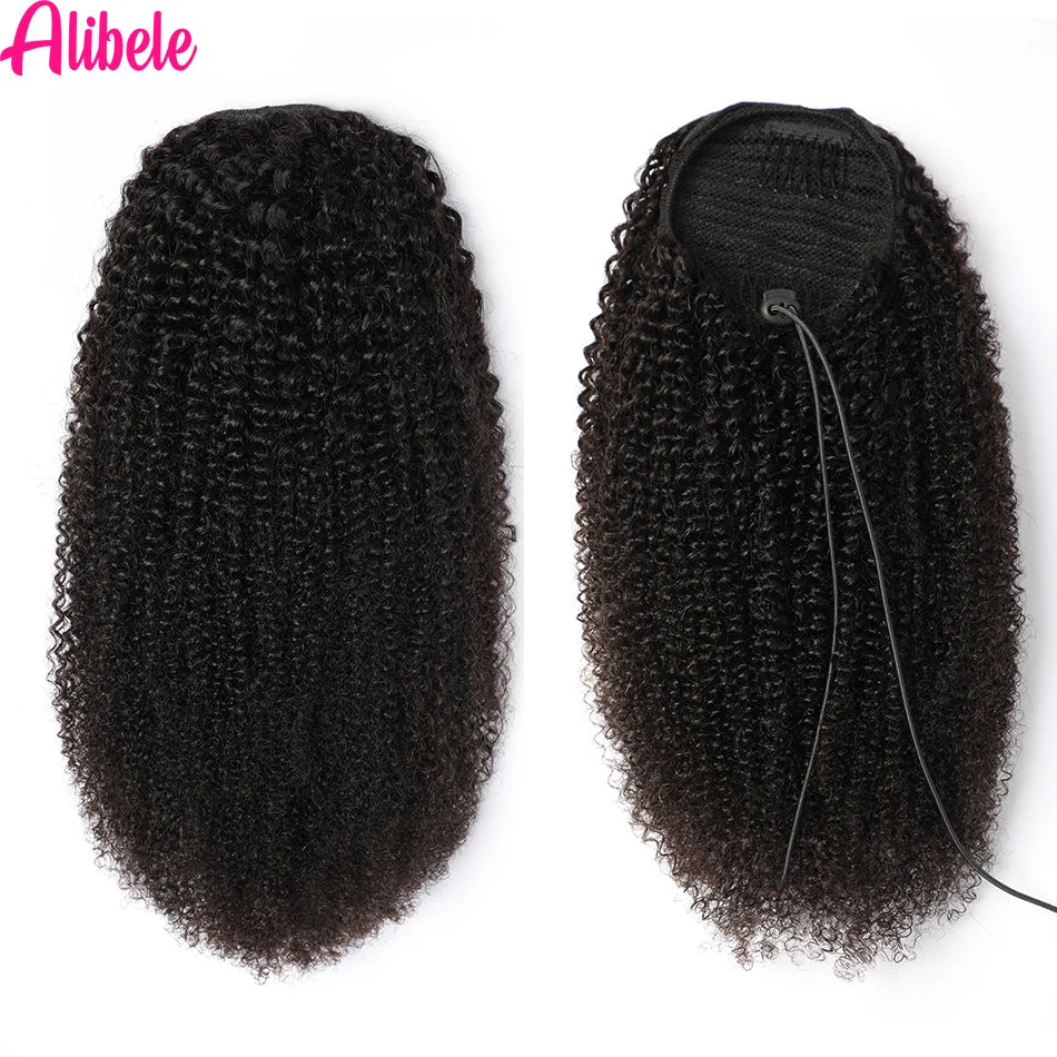Afro Kinky Curly Drawstring Ponytail Human Hair Extension 4B 4C Remy 10-28inch Long Clip In Ponytail Extension