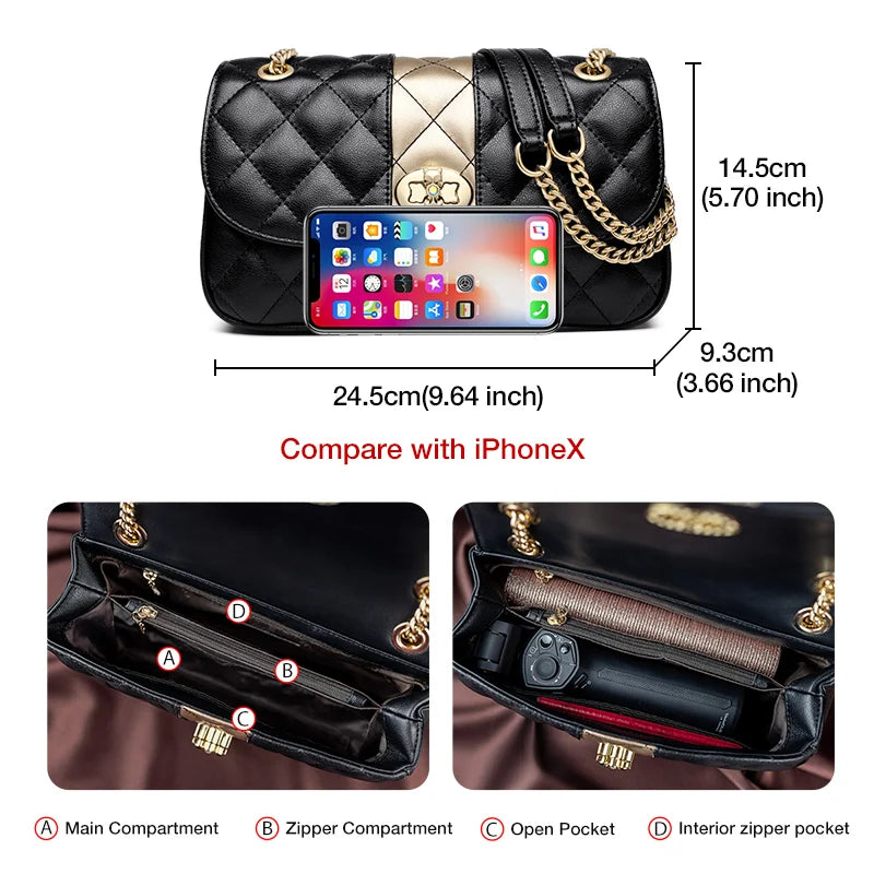 FOXER Women’s Diamond Lattice Crossbody Bag – Split Leather Shoulder & Messenger Handbag