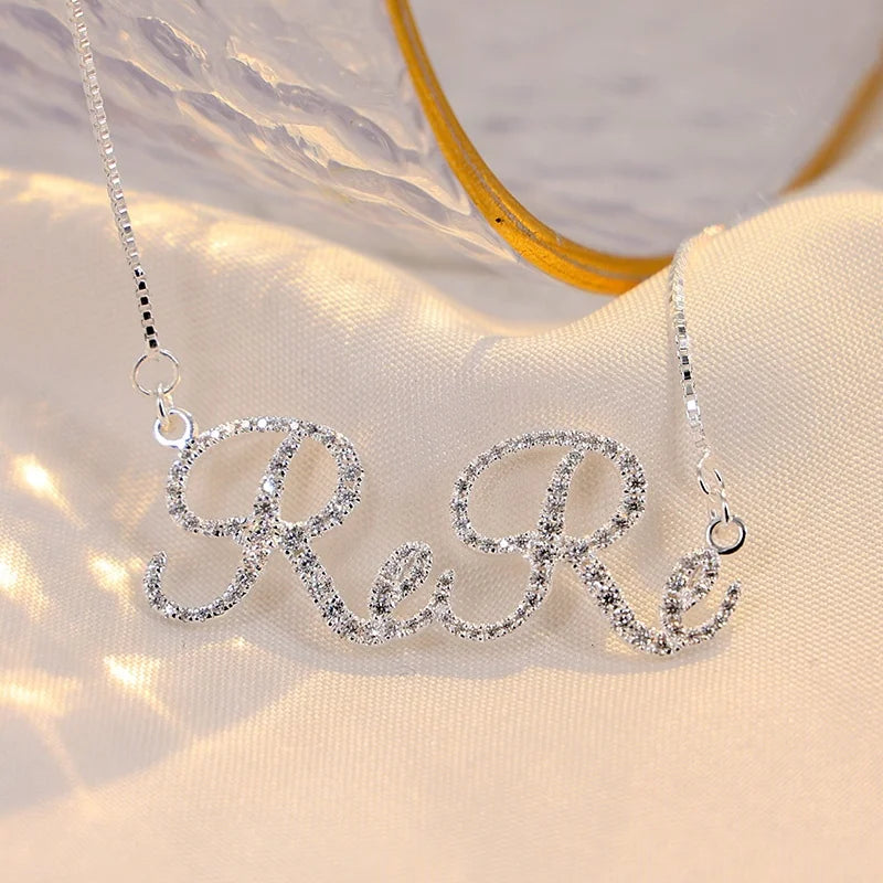 Solid Silver Custom Name Moissanite Necklace Wedding Gift Personalized Nameplate Iced Diamond Necklaces