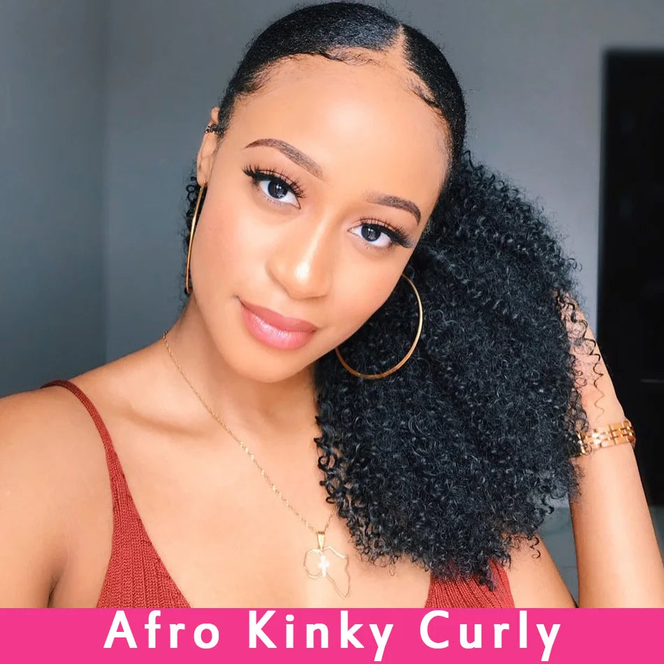 Afro Kinky Curly Drawstring Ponytail Human Hair Extension 4B 4C Remy 10-28inch Long Clip In Ponytail Extension