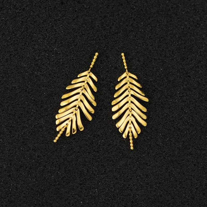 Popular Korean Style 925 Sterling Silver Long Tassel Leaves Drop Earrings for Women