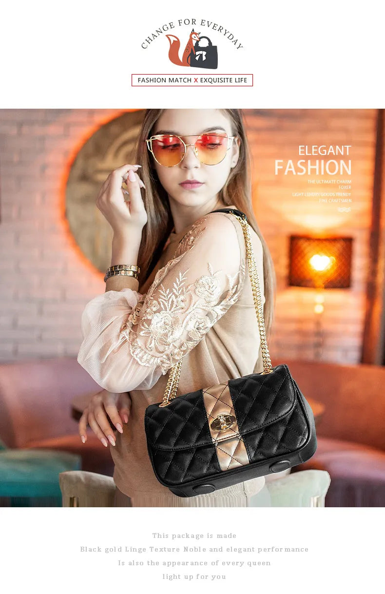 FOXER Women’s Diamond Lattice Crossbody Bag – Split Leather Shoulder & Messenger Handbag