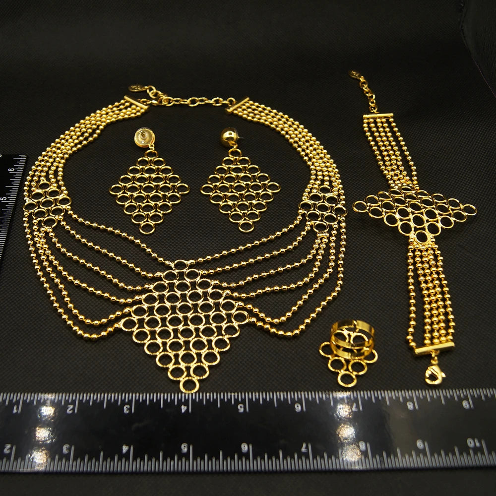 Zhuerrui New Arrival Multi Player Brazilian Party Gold Bar 24K Gold Plated Necklace Traditional Ethiopian Jewelry Sets H20075
