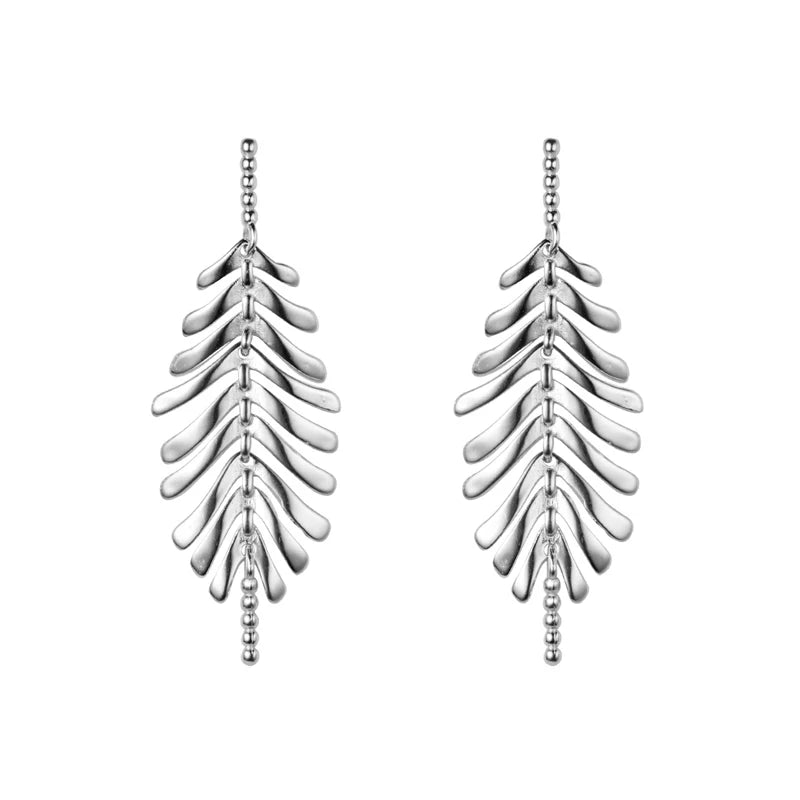 Popular Korean Style 925 Sterling Silver Long Tassel Leaves Drop Earrings for Women