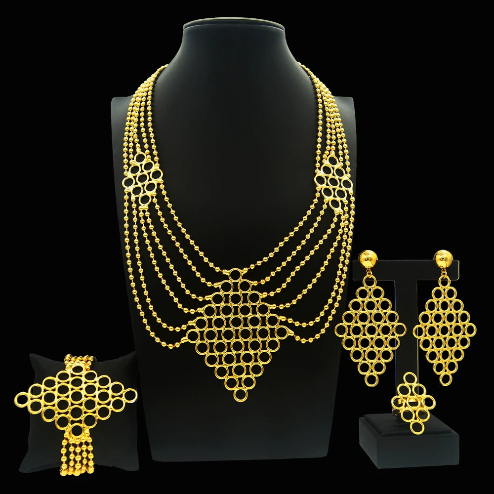 Zhuerrui New Arrival Multi Player Brazilian Party Gold Bar 24K Gold Plated Necklace Traditional Ethiopian Jewelry Sets H20075