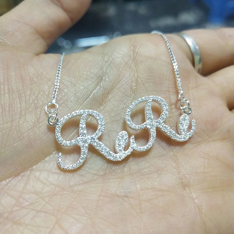Solid Silver Custom Name Moissanite Necklace Wedding Gift Personalized Nameplate Iced Diamond Necklaces
